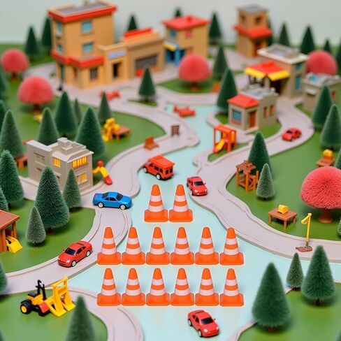 14 Pcs Miniature Road Cone Orange Mini Traffic Cones Plastic Sign Road Cone Toy Roadblock Sign Model Photo Prop Educational for Kids Small Orange Construction,Safety,Safety Barriers in Kuwait