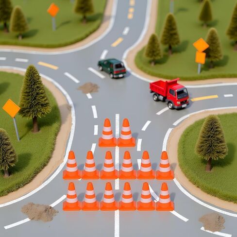 14 Pcs Miniature Road Cone Orange Mini Traffic Cones Plastic Sign Road Cone Toy Roadblock Sign Model Photo Prop Educational for Kids Small Orange Construction,Safety,Safety Barriers in Kuwait