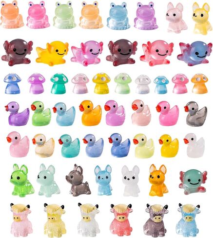 52pcs Mini Resin Animal Figures Bulk Duck Mushroom Frog Tiny Resin Animals Little Small Figures Miniatures for Party Favors Bag Fillers Dollhouse Decor in Saudi Arabia