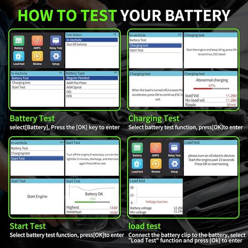 BT500 12V 24V Car Battery Tester, 100-2000 CCA Automotive Battery Load Tester, Digital Battery Analyzer with Built-in Printer for Cranking Charging System Test, for Cars Trucks Motorcycles Boats in Kuwait