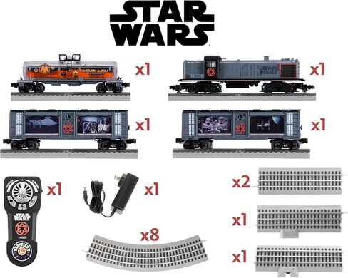 مجموعة القطارات الكهربائية ليونيل ديزني ستار وورز إمباير RS-3 LionChief O Gauge مع بلوتوث 5.0 وجهاز التحكم عن بعد وسيارات الشحن وFasTrack - أضواء وأصوات جاهزة للتشغيل، مجموعة قطارات نموذجية، للأعمار من 14 عامًا فما فوق in Kuwait