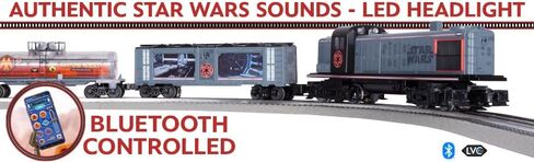 مجموعة القطارات الكهربائية ليونيل ديزني ستار وورز إمباير RS-3 LionChief O Gauge مع بلوتوث 5.0 وجهاز التحكم عن بعد وسيارات الشحن وFasTrack - أضواء وأصوات جاهزة للتشغيل، مجموعة قطارات نموذجية، للأعمار من 14 عامًا فما فوق in Kuwait
