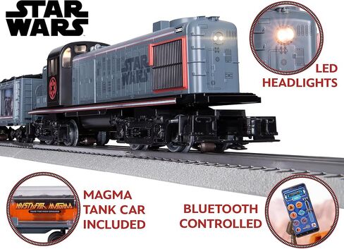 مجموعة القطارات الكهربائية ليونيل ديزني ستار وورز إمباير RS-3 LionChief O Gauge مع بلوتوث 5.0 وجهاز التحكم عن بعد وسيارات الشحن وFasTrack - أضواء وأصوات جاهزة للتشغيل، مجموعة قطارات نموذجية، للأعمار من 14 عامًا فما فوق in Kuwait