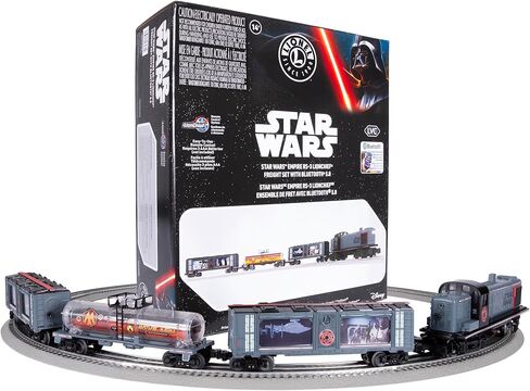 مجموعة القطارات الكهربائية ليونيل ديزني ستار وورز إمباير RS-3 LionChief O Gauge مع بلوتوث 5.0 وجهاز التحكم عن بعد وسيارات الشحن وFasTrack - أضواء وأصوات جاهزة للتشغيل، مجموعة قطارات نموذجية، للأعمار من 14 عامًا فما فوق in Kuwait