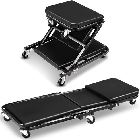 زاحف قابل للطي، 2 في 1 Rolling Garage Z Creeper Car & Seat، 36 بوصة ميكانيكا دوارة أسفل كرسي السيارة، سعة وزن 330 رطل شديدة التحمل، أسود in Kuwait