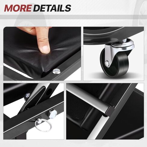 زاحف قابل للطي، 2 في 1 Rolling Garage Z Creeper Car & Seat، 36 بوصة ميكانيكا دوارة أسفل كرسي السيارة، سعة وزن 330 رطل شديدة التحمل، أسود in Kuwait