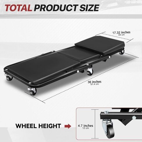 زاحف قابل للطي، 2 في 1 Rolling Garage Z Creeper Car & Seat، 36 بوصة ميكانيكا دوارة أسفل كرسي السيارة، سعة وزن 330 رطل شديدة التحمل، أسود in Kuwait
