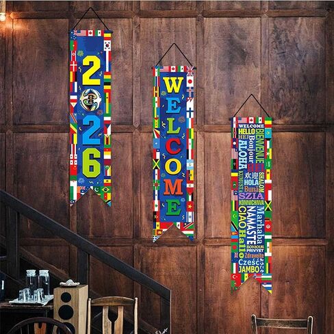 6 Pcs World Banner Socce Tournament Decorations, 2026 Welcome International Porch Soccer Party Decorations, Flags Decor for Soccer Sport Events, Sports Club, Bar Classroom Wall Door in Kuwait