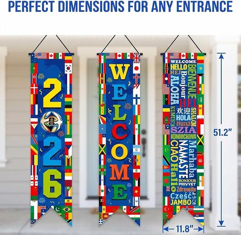 6 Pcs World Banner Socce Tournament Decorations, 2026 Welcome International Porch Soccer Party Decorations, Flags Decor for Soccer Sport Events, Sports Club, Bar Classroom Wall Door in Kuwait