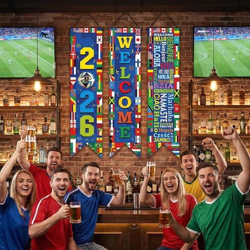 6 Pcs World Banner Socce Tournament Decorations, 2026 Welcome International Porch Soccer Party Decorations, Flags Decor for Soccer Sport Events, Sports Club, Bar Classroom Wall Door in Kuwait