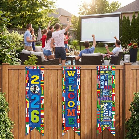 6 Pcs World Banner Socce Tournament Decorations, 2026 Welcome International Porch Soccer Party Decorations, Flags Decor for Soccer Sport Events, Sports Club, Bar Classroom Wall Door in Kuwait