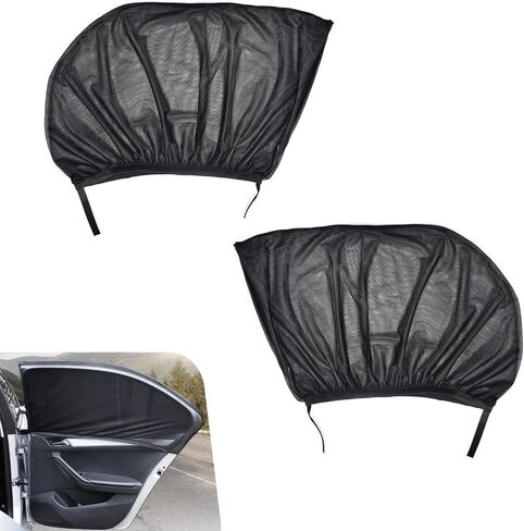 4 PCS Car Window Shades, Stretchable Side Window Full Coverage Sun Shade, Breathable Front & Rear Door Mesh Window Cover for Baby Kids Adults Pet, Universal for Most Cars (Black) in Kuwait