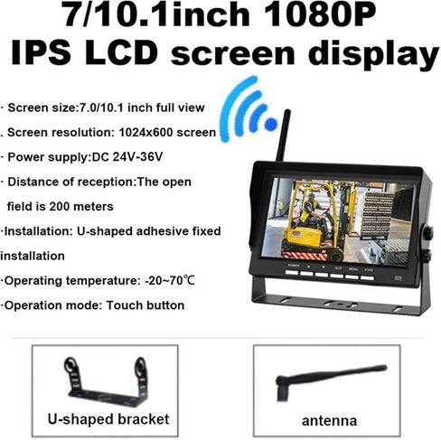 Wireless Forklift Camera Monitor System Waterproof IP69 720P Powerful Magnetic Camera Forklift Camera Safety Forklift for Truck(7 inch display 2CAM) in Kuwait
