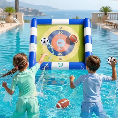 Funscape Kids Soccer Pool Toy، 2 في 1 قابل للنفخ لهدف كرة القدم وكرة إرم المياه، لعبة كرة قدم للأطفال في الهواء الطلق في الفناء الخلفي، هدية لحفلات حمام السباحة الصيفية 3 4 5 6 7 8 10 12 عامًا صبي فتاة في سن المراهقة in Kuwait
