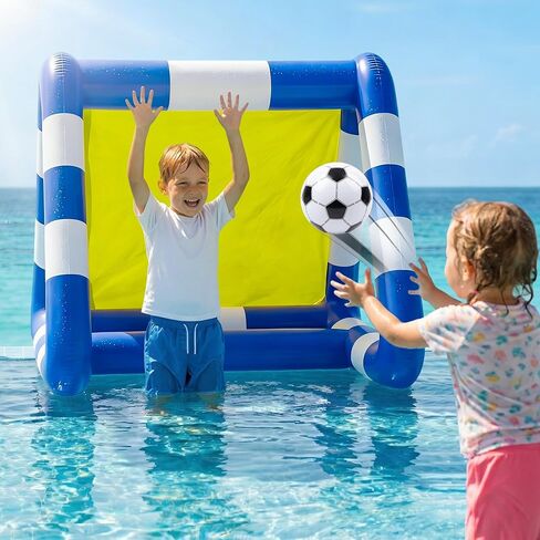 Funscape Kids Soccer Pool Toy، 2 في 1 قابل للنفخ لهدف كرة القدم وكرة إرم المياه، لعبة كرة قدم للأطفال في الهواء الطلق في الفناء الخلفي، هدية لحفلات حمام السباحة الصيفية 3 4 5 6 7 8 10 12 عامًا صبي فتاة في سن المراهقة in Kuwait
