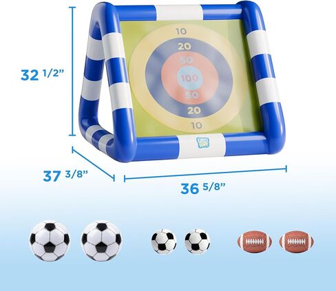 Funscape Kids Soccer Pool Toy، 2 في 1 قابل للنفخ لهدف كرة القدم وكرة إرم المياه، لعبة كرة قدم للأطفال في الهواء الطلق في الفناء الخلفي، هدية لحفلات حمام السباحة الصيفية 3 4 5 6 7 8 10 12 عامًا صبي فتاة في سن المراهقة in Kuwait