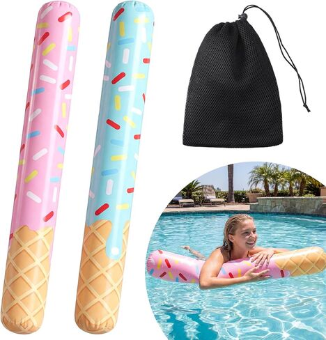 Seenelling 4 Pack Ice Cream Inflatable Pool Noodle Floats 4 Pack 48" Large Swimming Floats with 2 Portable Storage Bag for Summer Ice Cream Swimming Pool Party Supplies in Kuwait