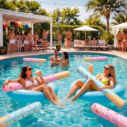 Seenelling 4 Pack Ice Cream Inflatable Pool Noodle Floats 4 Pack 48" Large Swimming Floats with 2 Portable Storage Bag for Summer Ice Cream Swimming Pool Party Supplies in Kuwait