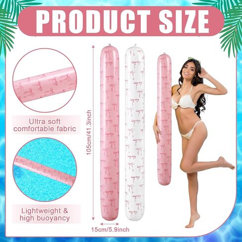 Soulchen 2 Pcs Pink Bow Inflatable Pool Noodle 41.3 Inch Large Blow up Pool Sticks Swimming Noodles Cute Water Floats for Adults Summer Swimming Sports Beaches Lake Outdoor Tropical Hawaii Party Decor in Kuwait