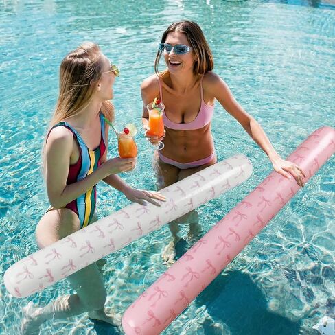 Soulchen 2 Pcs Pink Bow Inflatable Pool Noodle 41.3 Inch Large Blow up Pool Sticks Swimming Noodles Cute Water Floats for Adults Summer Swimming Sports Beaches Lake Outdoor Tropical Hawaii Party Decor in Kuwait
