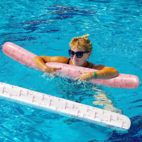 Soulchen 2 Pcs Pink Bow Inflatable Pool Noodle 41.3 Inch Large Blow up Pool Sticks Swimming Noodles Cute Water Floats for Adults Summer Swimming Sports Beaches Lake Outdoor Tropical Hawaii Party Decor in Kuwait