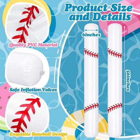 Thenshop 2 Pcs Baseball Inflatable Swimming Pool Noodle 56 Inch Giant Blow up Pool Noodles Inflatable Water Floats for Adult Summer Outdoor Beach Swim Water Lake Vacation Party in Kuwait