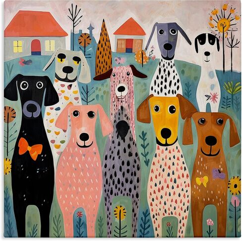 Stupell Industries 'Patterned Dogs & Flowers', Canvas Art, 24 x 24 Inches, Easy to Hang and Sturdy, Made in USA, by Lazar Studio in Kuwait