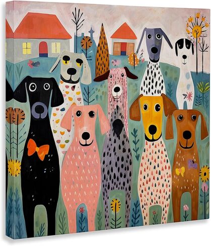 Stupell Industries 'Patterned Dogs & Flowers', Canvas Art, 24 x 24 Inches, Easy to Hang and Sturdy, Made in USA, by Lazar Studio in Kuwait