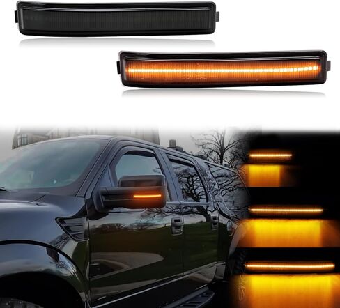 Switchback Side Mirror Turn Signal Lights Compatible with Super Duty F250/F350/F450/F550 2008-2016,Dynamic Swithback Turn Signal Light & DRL Smoked Lens in Kuwait