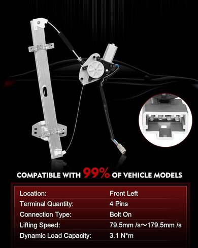 Front Left Driver Side Power Window Regulator with Motor for:-Honda Accord Dx Ex Lx 1998-2002, Accord Se 2000 2002, Accord Value Package 2001 2002, 4 Pins Connector Replace# 72250S84A02 741-766 in Kuwait
