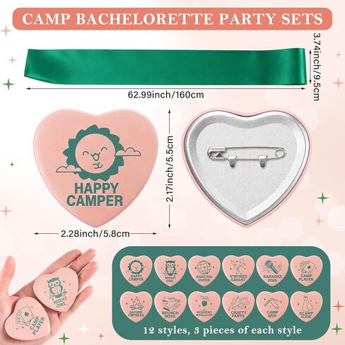 Tondiamo 36 Pcs Camp Bachelorette Party Badges with 12 Pcs Sashes Camping Bachelorette Decorations Buttons Pins for Bridal Showers Accessories Wedding Bachelor Party Favors DIY Costume Backpack Gifts in Kuwait