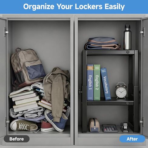 Locker Shelf for School, Adjustable Width and Height Locker Shelf Organizer,Office Desk Shelf Organizer, Heavy Duty locker organizer shelves Ideal Fits Standard Size School, Office, and Gym Lockers in Kuwait