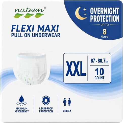 ملابس داخلية Nateen Flexi Maxi للبالغين من سلس البول، ملابس داخلية قابلة للسحب القصوى للجنسين، حماية من التسرب طوال الليل. (كبير جدًا، 10 قطع) in Saudi Arabia