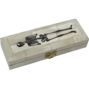 Skeleton-on-Coffin Black Engraved Vintage Scrimshaw Ox Bone Postage Stamp Box Antique Reproduction, 6-1/2" x 2 1/4" x 1-1/4" in Saudi Arabia