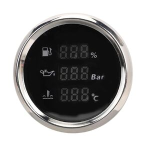مقياس رقمي بحري من Asixxsix، 52 مم IP67 3 في 1، قياس القارب، ضغط الزيت مع إضاءة خلفية حمراء 9-32 فولت تيار مستمر للقوارب واليخوت والشاحنات والدراجات النارية (غطاء فضي بقرص أسود) in Kuwait