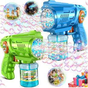 Bubble Gun Machine for Kid & Toddler: 2PCS Bubble Blaster Guns with Bubble Solution Refill & LED Light - Automatic Bubble Blower for Kids 4-8 - Great Party Toys for Outdoor Parties Wedding Birthday in Kuwait