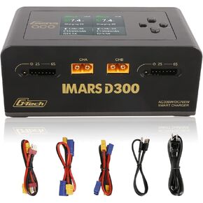 Gens Ace IMARS D300 G-Tech Smart Dual Lipo Charger 16A AC 300W DC 700W Lipo Charge（Black） in Saudi Arabia