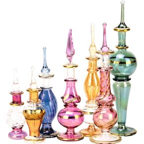 NileCart Egyptian Perfume Bottles Wholesale Mix Collection Set of 12 hand Blown Decorative Pyrex Glass 2-5 in with handmade golden Egyptian decoration for Perfumes & Essential Oils in Kuwait