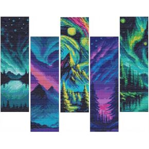 CreateJoy 5 PCS Starry Night Cross Stitch Bookmark Kit for Beginner, Stamped Cross Stitch Kits for Adults, DIY Embroidery Bookmark Kits Crossstitch Kit Adult with Instructions Hand Craft 3''x8'' 14CT in Kuwait