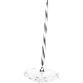 Guest Sign-in Pen with Heart-shaped Acrylic Stand Silver Ballpoint Wedding Ceremony Signing Pen for Reception Counter and Bridal Guest Book in Kuwait