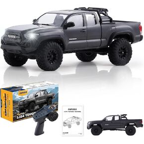 FMS FCX24 TOYOTA TACOMA 1/24 RC Crawler 4x4 RC Truck Crawler، مقياس مرخص رسميًا RC Rock Crawler مع ناقل حركة بسرعتين، محرك عزم دوران عالي، محامل معدنية بالكامل، سيارة RTR RC للبالغين (رمادي) in Kuwait