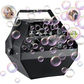 Theefun Bubble Machine: جهاز التحكم عن بعد 750 مل منفاخ الفقاعات المعدنية لمدة 60 دقيقة من وقت الاستخدام، صانع الفقاعات الأوتوماتيكي الإضافي للحفلات وحفلات الزفاف وأعياد الميلاد في الأماكن المغلقة والخارجية، مع محول تيار متردد in Kuwait