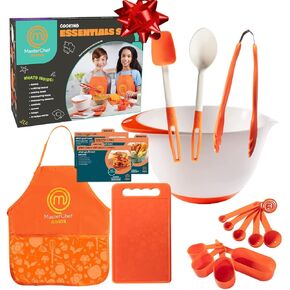 MasterChef Junior Pizza Cooking Set - 5 Pc Kit Includes Real Cookware for Kids w Recipes, Wood Board, Cutting Roller - Make Awesome Homemade Pizza, Great Gifts Birthday Summer Activity for Children in Kuwait