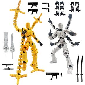 T13 3D Action Figure Set (Assembly Completed) 2 Pcs, 3D Printed Multi-Jointed, Titan 13 Action Figures, Multi-Articular Lucky Mobile Robot Nova,Desktop Decorations for Game Lovers Toys (Gold Sliver) in Saudi Arabia