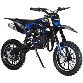 50cc Dirt Bike Gas for Kids 8-14, 2-Stroke Gas Powered Mini Dirt Bike Off-Road Motorcycle 35 MPH Top Speed, 10-Inch Tires 330LBS Max Load Pull Start Gift for Boys Girls Youth (Blue Pro) in Saudi Arabia