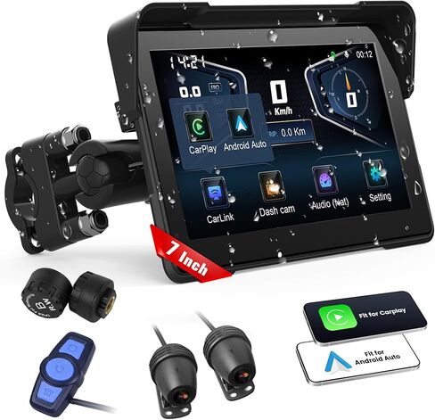 نظام ملاحة GPS Carplay للدراجات النارية مقاس 7 بوصات مقاوم للماء للدراجات النارية مع CarPlay اللاسلكي وشاشة Android التلقائية مع تسجيل متكرر / BSD / بلوتوث 4.0 / GPS / التحكم عن بعد / TMPS / قوس in Kuwait