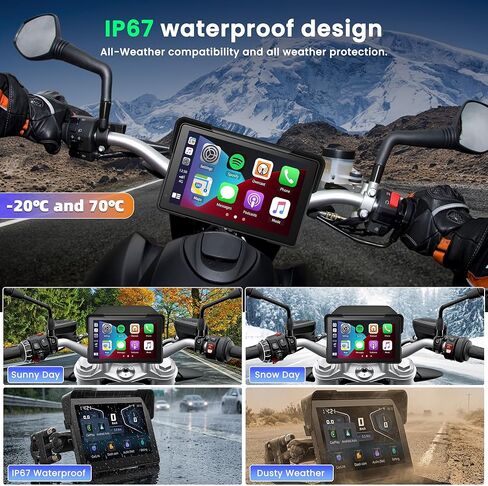 نظام ملاحة GPS Carplay للدراجات النارية مقاس 7 بوصات مقاوم للماء للدراجات النارية مع CarPlay اللاسلكي وشاشة Android التلقائية مع تسجيل متكرر / BSD / بلوتوث 4.0 / GPS / التحكم عن بعد / TMPS / قوس in Kuwait