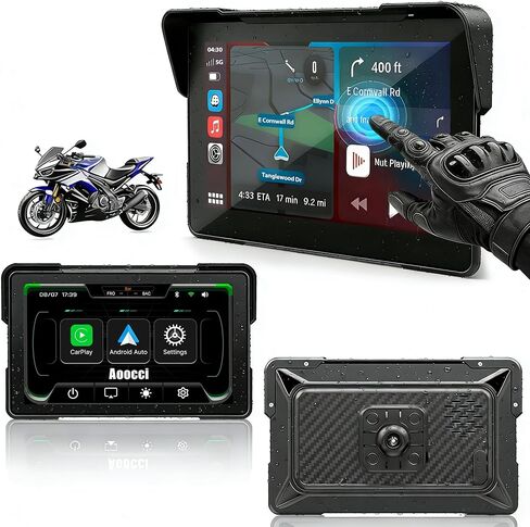 C7 Motorcycle Carplay, GPS Navigation System with Apple CarPlay & Android Auto, 7-inch HD Touchscreen for Motorcycle, IP67 Waterproof, Support Dual Bluetooth, Smartphone Mirroring (C7 NO TPMS) in Kuwait