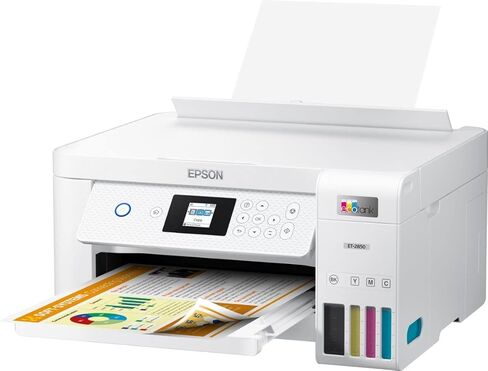 طابعة Epson EcoTank ET-2850 اللاسلكية الملونة الكل في واحد Supertank Inkjet، أبيض - طباعة نسخة مسح ضوئي - 10 صفحات في الدقيقة، 4800 × 1200 نقطة في البوصة، طباعة تلقائية على الوجهين، تنشيط صوتي in Kuwait