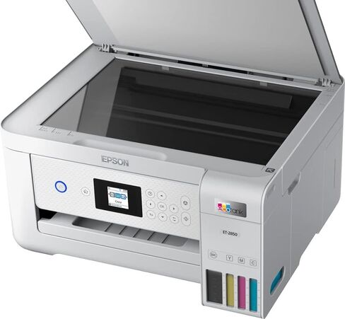 طابعة Epson EcoTank ET-2850 اللاسلكية الملونة الكل في واحد Supertank Inkjet، أبيض - طباعة نسخة مسح ضوئي - 10 صفحات في الدقيقة، 4800 × 1200 نقطة في البوصة، طباعة تلقائية على الوجهين، تنشيط صوتي in Kuwait